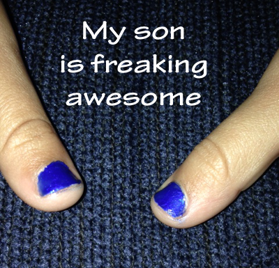 blue nail polish on my 5yo son's nails
