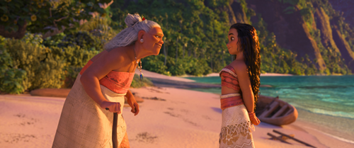 Gramma Tala (House) and Moana (Cravalho)