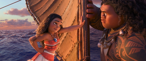 Moana (Cravalho) and Maui (Johnson)